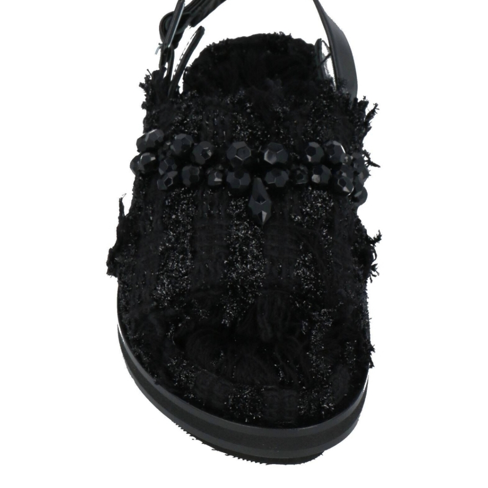 Simone Rocha Low Trek Heart Embellished Frayed Tweed Sling Back